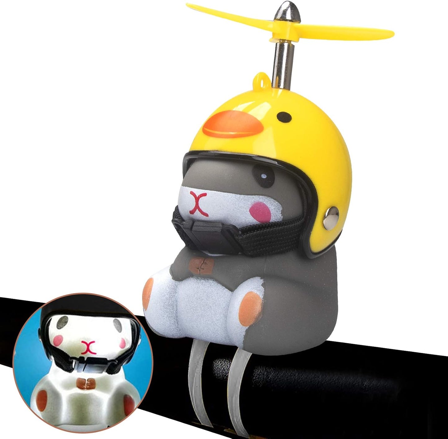 wonuu Duck Bike Bell with Light and Helmet Cute Hamster Bicycle Horn, Dashboard Decoration Hamster Toy Motorcycle Bike Bells Rubber Duck Car Dashboard Decorations (Chicken-Hamster)