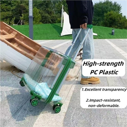 Rolling Pet Trolley Case, Portable Hard Shell Pet Carrier, Clear Plastic Cat Travel Box, Suitable for Cats and Dogs(Green,11.4 * 15.4 * 16.1in)