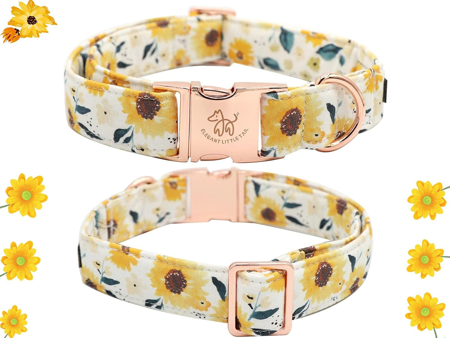 Elegant little tail Dog Collar, Sunflower Pattern Pet Collar Durable Cute Dog Collars Summer Fall Female Pet Gift Adjustable Dog Collar for Small Dogs