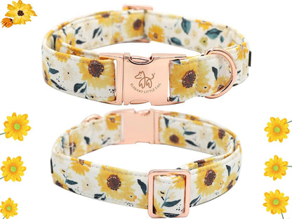 Elegant little tail Dog Collar, Sunflower Pattern Pet Collar Durable Cute Dog Collars Summer Fall Female Pet Gift Adjustable Dog Collar for Small Dogs