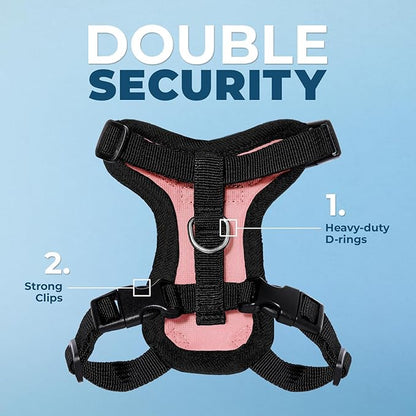 Voyager Step-in Lock Adjustable Cat Harness w. Cat Leash Combo Set with Neoprene Handle 5ft - Supports Small, Medium and Large Breed Cats by Best Pet Supplies - Pink/Black Trim, XXXS