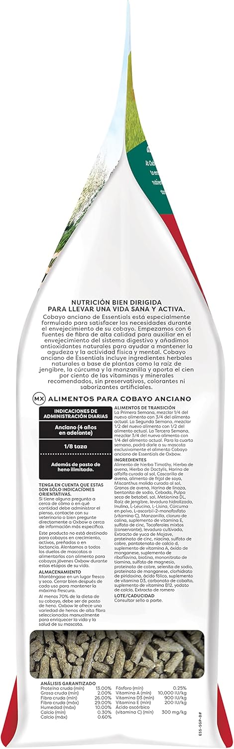 Oxbow Essentials Senior Guinea Pig Food, Made Alfalfa for Guinea Pig, Pet Food Pellets with Vitamin C, Small Animal Pet Products, Made in USA, High Fiber, 8 lb. Bag
