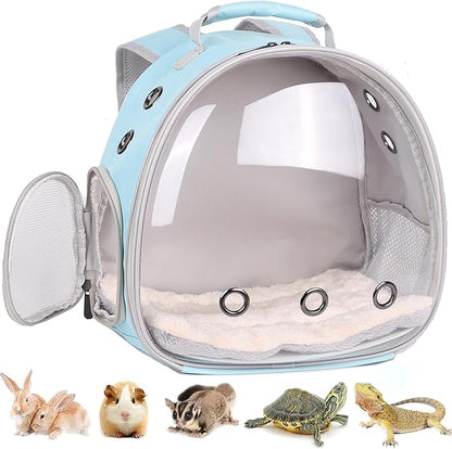 Portable Guinea Pig Backpack with Small Bag Harness and Leash Set, Space Capsule Bubble Pet Carrier Cage Travel for Rabbit, Bearded Dragon, Sugar Glider (Blue, Backpack)
