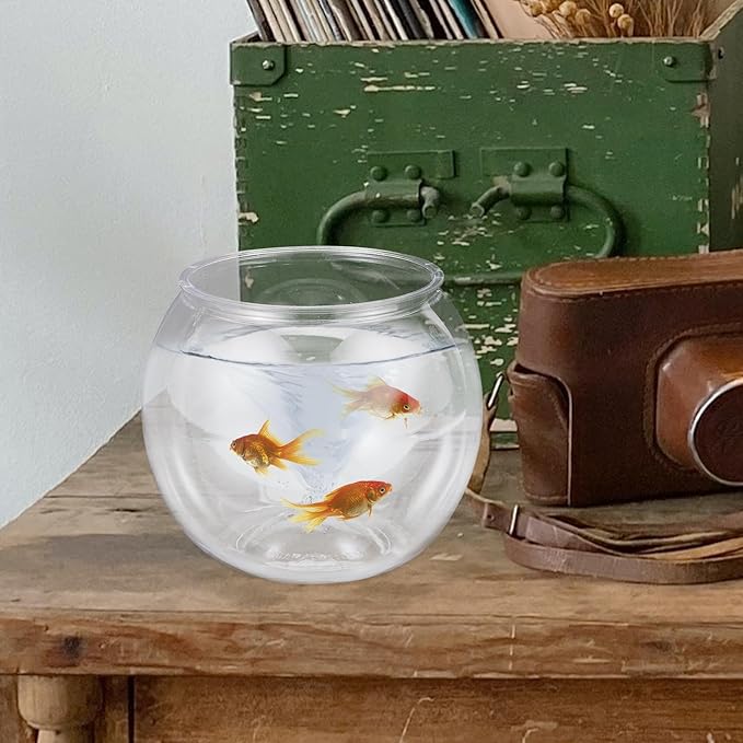 Mipcase Plastic Fish Bowl, Round Goldfish Tank Small Betta Fish Bowl Clear Fish Tank Bowl Desktop Goldfish Bowl for Home Decor (Pack of 2)