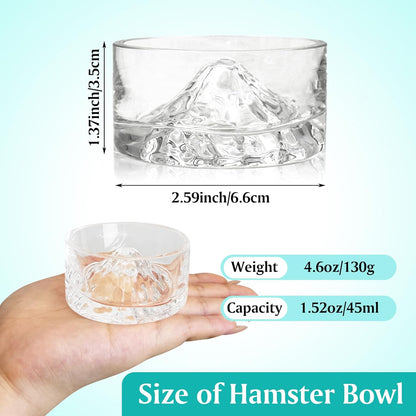BNOSDM Hamster Food and Water Bowl Mountain Fuji Style Glass Drinking Dwarf Hamster Feeder Anti-Turning Dish for Syrian Hamsters Gerbils Mice Rats or Other Similar-Sized Pets (Transparent)