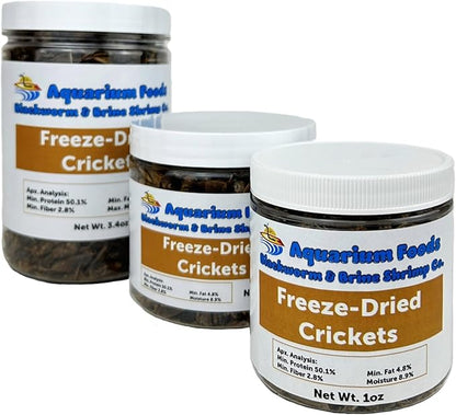 Aquatic Foods Inc. Crickets - Freeze-Dried All Natural Crickets for Large Fish, Reptiles, Turtles, Birds, Hamsters, Hedgehogs, Sugar Gliders, All Lizards…1oz Sm Round Jar