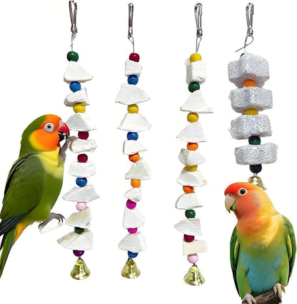 4-Pack Bird Chew Toys with Calcium Cuttlebone & Grinding Stone - for Parakeets, Budgies, Cockatiels & Lovebirds, Easy to Install, Promotes Beak Health & Prevents Destructive Chewing