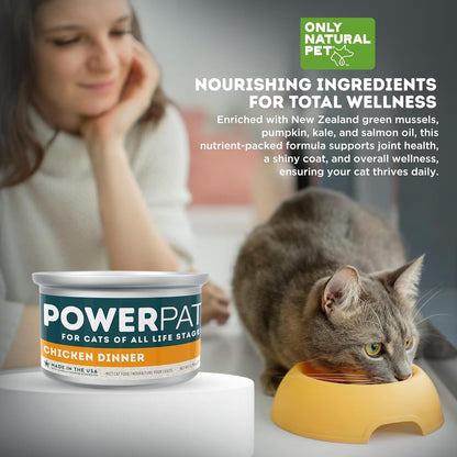 Only Natural Pet PowerPate Grain-Free Chicken Dinner Wet Cat Food - Holistic, High Protein w/Chicken & Broth - Balanced Nutrition for Kitten & Cats of All Life Stages, 2.75 oz Cans, Case of 12 (C)