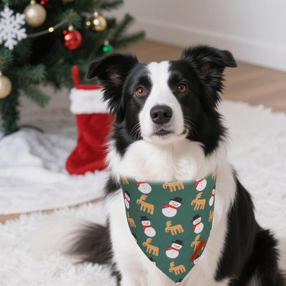 ADOGGYGO Green Christmas Dog Bandana, Snowman Reindeer Mug Pet Scarf, Adjustable Fit Merry Christmas Bandanas for Medium Large Dogs (Large)