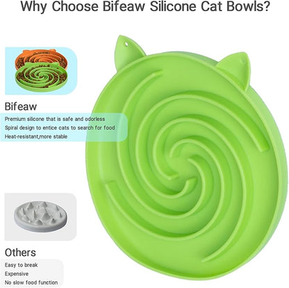 Slow Feeder Cat Bowl, Easy to Clean Silicone Bowl, Ideal for Dry and Wet Food (Orange and Cyan)