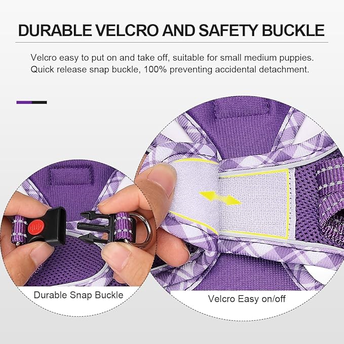 Mercano Soft Mesh Dog Harness and Leash Set, No-Chock Step-in Reflective Breathable Lightweight Easy Walk Vest Harnesses with Safety Buckle for Small Dogs, Cats (S, Purple)