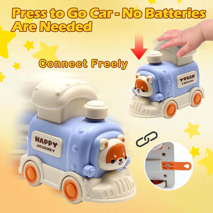 Press and Go Car Toys, Kids Push Car with Whack-A-Mole, Woodpecker Worm, Carrot Harvest Game, Car Racing Toy for Toddler Travel Toys, Baby Learning & Education Train Toys Birthday Boy Girl gift