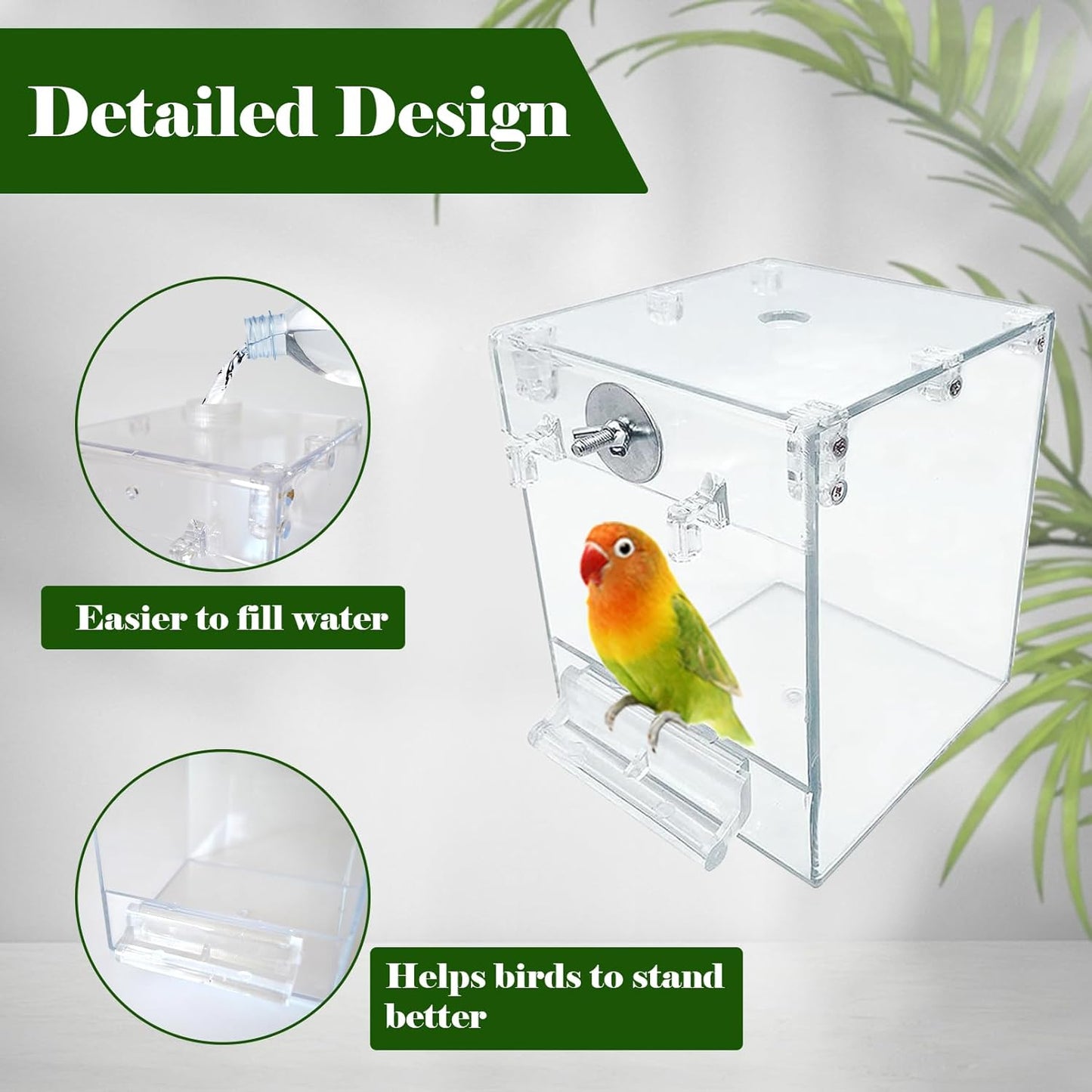 kathson Acrylic Bird Cage Bath Box,Parrot Hanging Tube Shower Box Birds Bathtub Cage Accessory with Water Injector Feeding Spoon for Small Pet Canary Lovebird Budgies Parakeets Cockatiel Conure(3 Pcs)