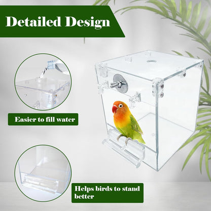 kathson Acrylic Bird Cage Bath Box,Parrot Hanging Tube Shower Box Birds Bathtub Cage Accessory with Water Injector Feeding Spoon for Small Pet Canary Lovebird Budgies Parakeets Cockatiel Conure(3 Pcs)