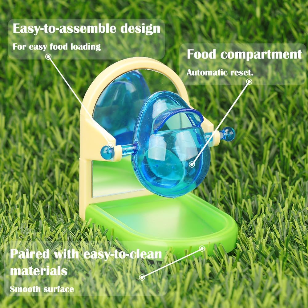 Small Pet Intelligence Growth Rotating Foraging Toy with Mirror for Birds,Budgies,Parakeets, Rats & Hamsters Chew-Proof Cage Feeder Slow Release & Self-Discovery Fun(1pc Random Color)