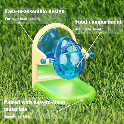 Small Pet Intelligence Growth Rotating Foraging Toy with Mirror for Birds,Budgies,Parakeets, Rats & Hamsters Chew-Proof Cage Feeder Slow Release & Self-Discovery Fun(1pc Random Color)