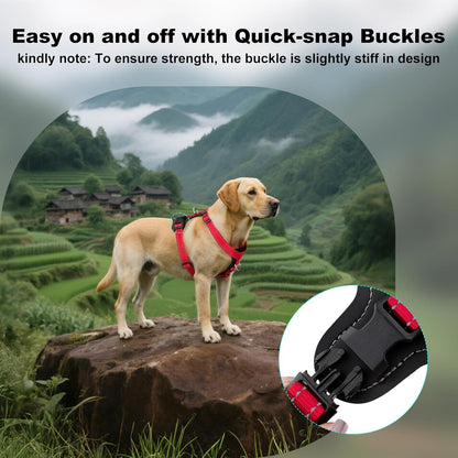 Plutus Pet Adjustable No Pull Dog Harness with Leather Accents, Heavy Duty Reflective Nylon Vest for Training, Hiking, Easy Walk Harness for Small, Medium, Large Dogs (Red, XL)