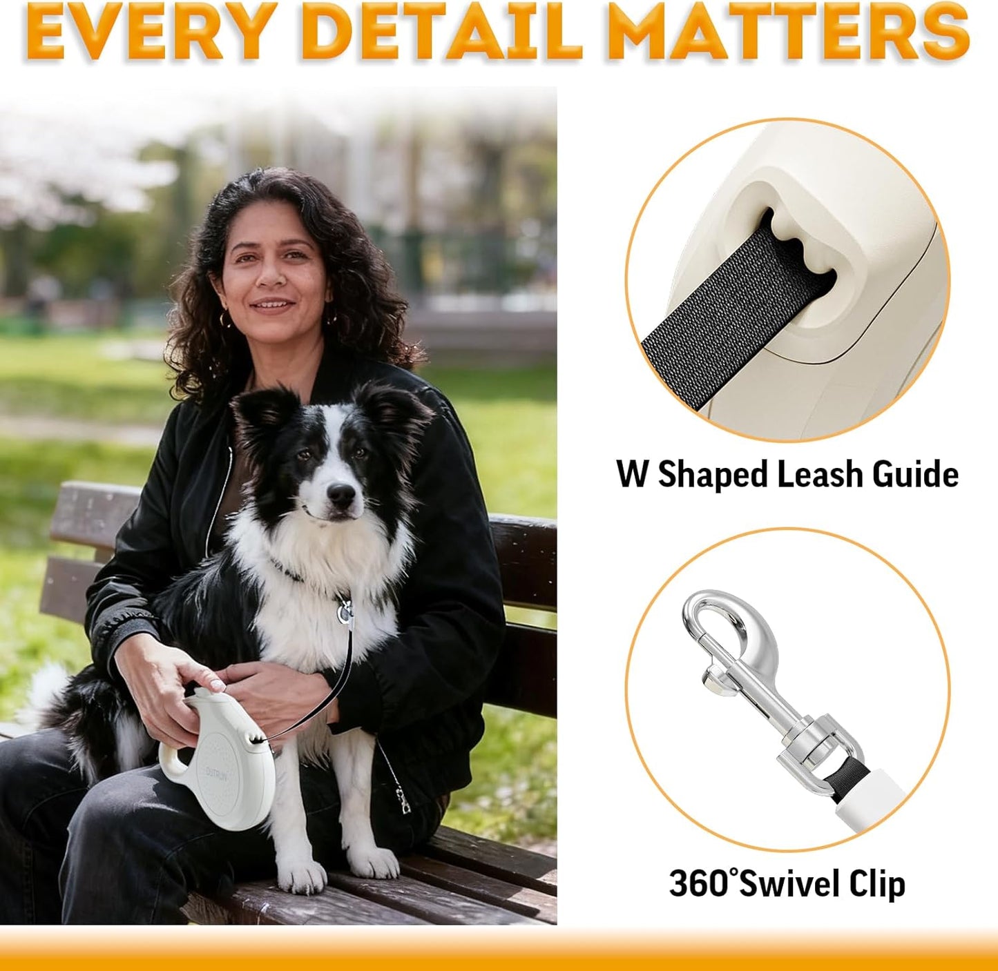 OUTRUN Retractable Dog Leash 16 FT Walking Leash up to 55 lb, Strong Nylon Tape No Tangle, Heavy Duty One-Handed Brake Lock Perfect for Small & Medium Sized Dogs and Pets