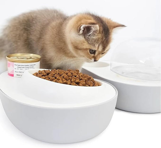 Cat Food and Water Bowl – Avocado Cat Bowl with Water Dispenser Pet Bowl& Small Dogs, Non-Spill, Anti-Choke, Eco-Friendly Dog Feeding Bowl Water Fountain 3-in-1 (Gray&White)