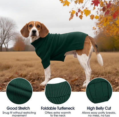 IECOii Extra Large Dog Sweater 4XL,Thermal Warm Dog Sweaters for Giant Breed Dogs,Turtleneck Knitted Knitwear for Pet Winter,Stretchy&Easy On Doggy Sweatshirt for Doberman,Great Dane(Green,XXXXL)
