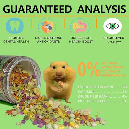 Natural Hamster & Gerbil Food 6oz, Vitamin & Mineral Rich Daily Diet for Hamsters, Gerbils,Guinea Pigs, Chinchillas,Supports Dental Health and Digestion, Fruit & Vegetable Hamster Food
