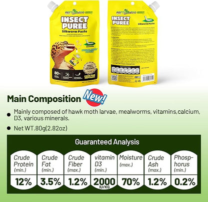Gecko Bearded Dragon Food Insect Puree, Silkworm Paste Reptile Food Made with Fresh Insects