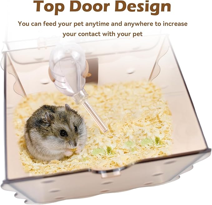 Portable Hamster Carrier Cage,7.87 x 7.87 x 5.51 Inches Dwarf Hamster Carrying Cage with Water Bottle Ventilation Holes Outdoor Hamsters Travel Cages for Mice,Sugar Glider,Gerbils,Rat(Brown)