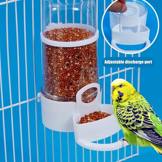 Automatic Bird Feeder and Water Dispenser, 2PCS Cage Accessories for Parrots, Budgie, Lovebirds, Parakeet, Cockatiel - Food Seed and Bottle Drinker (White 415ml)