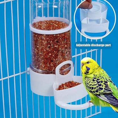 Automatic Bird Feeder and Water Dispenser, 2PCS Cage Accessories for Parrots, Budgie, Lovebirds, Parakeet, Cockatiel - Food Seed and Bottle Drinker (White 415ml)
