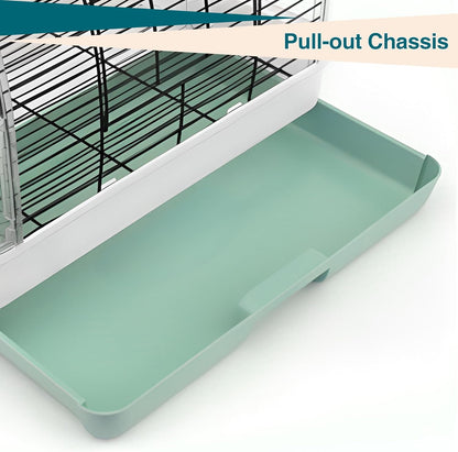 Portable Bird Cage Carrier, Travel Parrot Cage with 2 Perches, 2 Food Bowls and Tray, Metal Parakeet Cages for Small to Medium Sized Birds Cockatiels Lovebirds Canaries Budgies