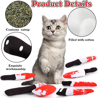 FOIMAS 6pcs Catnip Toys,Knife Shaped Catnip Toys Horror Teething Chew Plush Toys for Cat Kitten Teeth Cleaning Inreractive Toys Indoor Outdoor Halloween Christmas