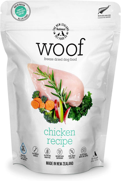The New Zealand Natural Pet Food Co WOOF Freeze Dried Dog Food - Chicken Recipe, High Protein Dog Treats & Snacks, Dog Food Toppers & Meals, 9.9 oz
