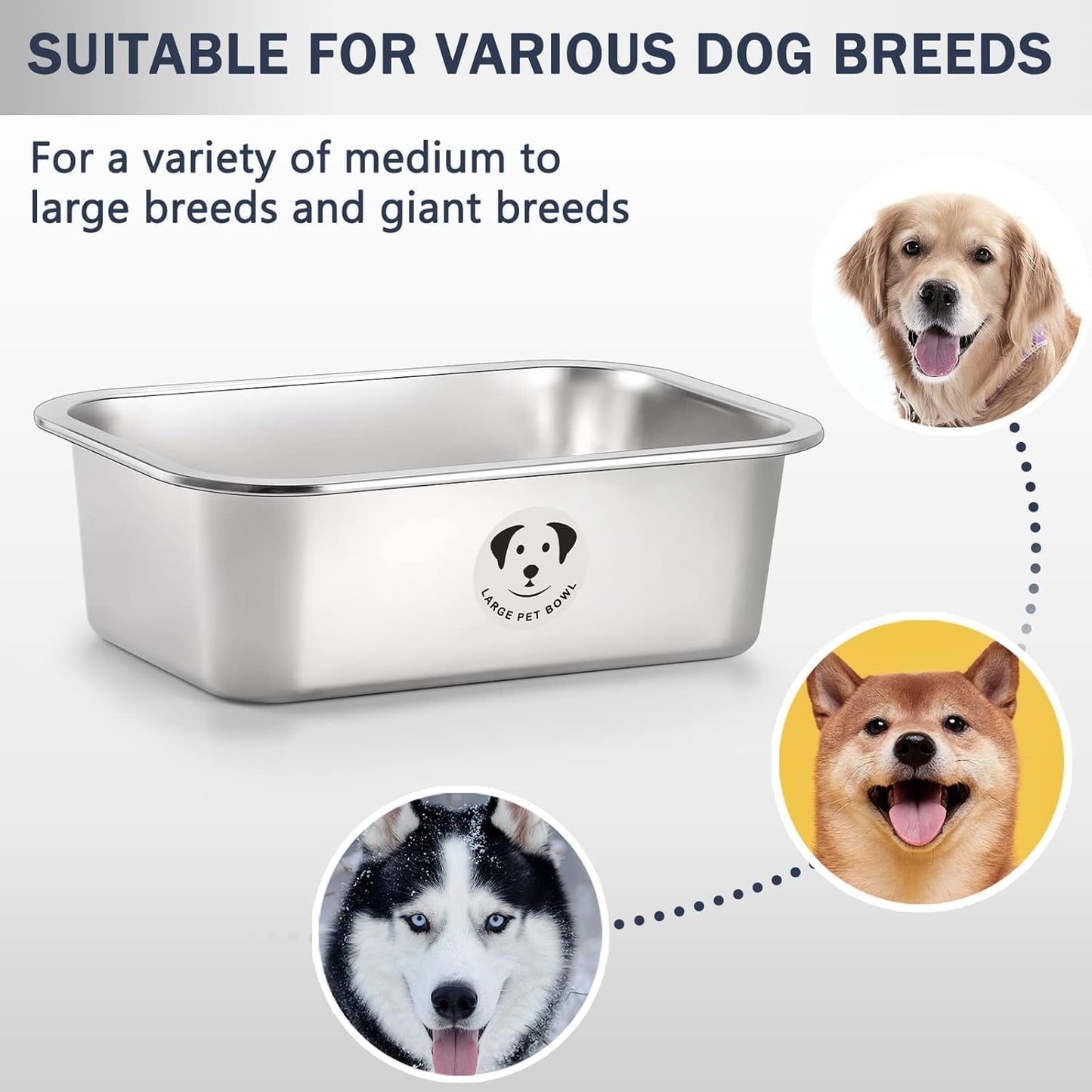 Stainless Steel Dog Bowls for Large Dogs, High Capacity Metal Dog Food Bowls, Food and Water Bowl for Larges, X-Large, and Big Dogs 4.2 Gallons