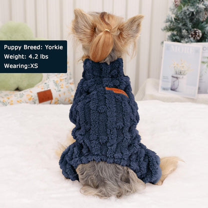 Dog Sweater for Small Dogs, XXS Dog Sweaters Turtleneck Doggie Pajamas Jumpsuits, Small Doggy Clothes Girl Boy, Cold Weather Puppy Onesie Outfits Yorkie Chihuahua Apparel,Dark Blue, M