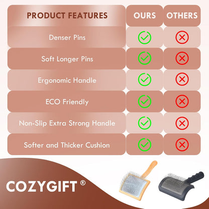 Large Dog Brush for Medium or Long Haired Dogs, Long Pin Slicker Brush for Removes Loose Hair, Tangles and Knots, Best Grooming Brush for Small Animals, Free Pet Comb, Wood