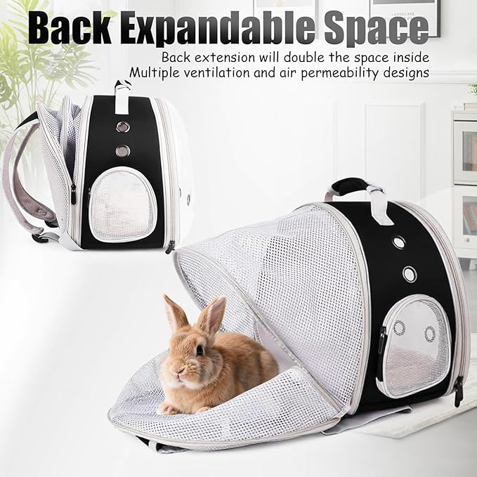 Back Expandable Backpack for Small Animals, Portable Travel Bag Breathable Pet Carrier Cages for Bunny, Guinea Pig, Bearded Dragon, Lizard, Rabbit, Squirrel, Tortoise, Kitten, Sugar Glider