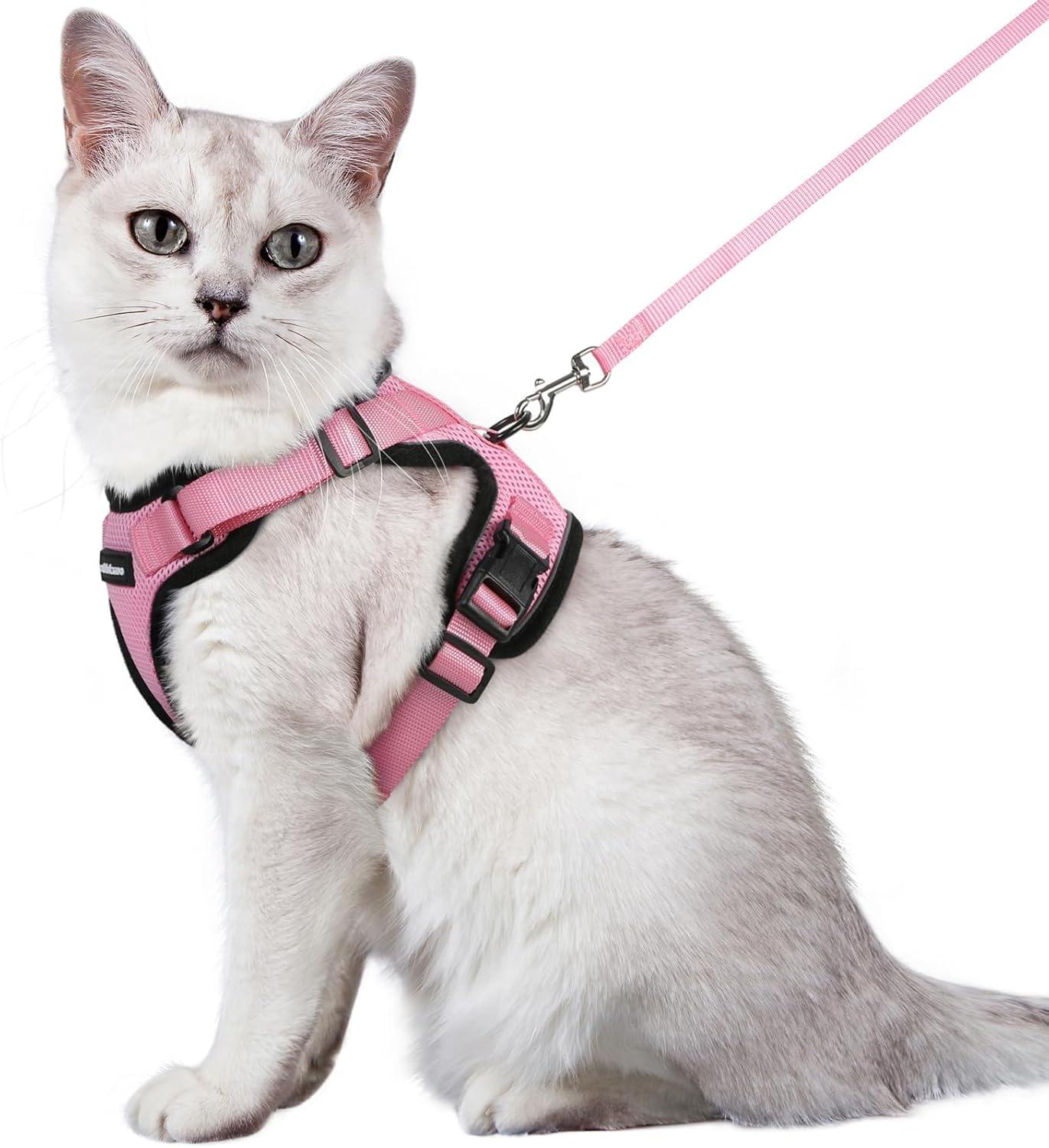 rabbitgoo Cat Harness and Leash for Walking, Escape Proof Soft Adjustable Vest Harnesses for Cats, Easy Control Breathable Reflective Strips Jacket, Pink, M