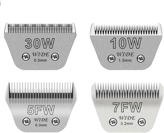 Wide Blades for Dog Grooming Blades Compatible with Andis Dog Clippers,Size #10W+30W+5FW+7FW Dog Clipper Blades Compatible with Oster A5,Wahl km10 Dog Clippers,Stainless-Steel Blade Sharp