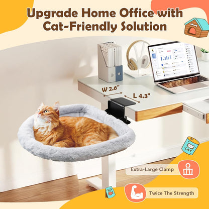 Secure Cat Desk Bed - Extra-Large Clamp & Sunken Hammock Design, Comfy Cat Desk Hammock with Faux Rabbit Fur Cover, Removable & Washable, Holds Up to 40lbs