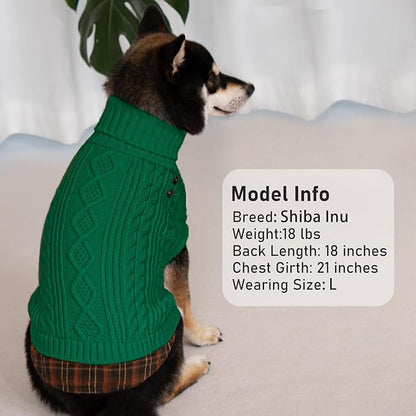 KYEESE Dog Sweater Soft Pullover Dog Sweaters for Small Dogs Male Stretchy Knitwear Cat Clothes Warm Turtleneck Small Dogs Sweater with Gingham Patchwork Comfy Pet Coat for Fall Winter Cold Weather