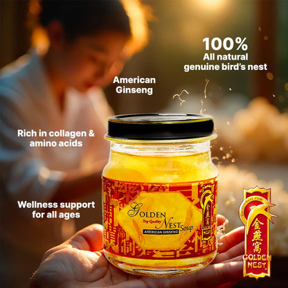 Golden Nest Premium Bird Nest Soup, Swallow Bird Nest 100% Natural - Made in USA, (燕窩) 6 bottles x 75ml (2.5 oz.) (1 box = 6 bottles x 75ml, Ginseng)