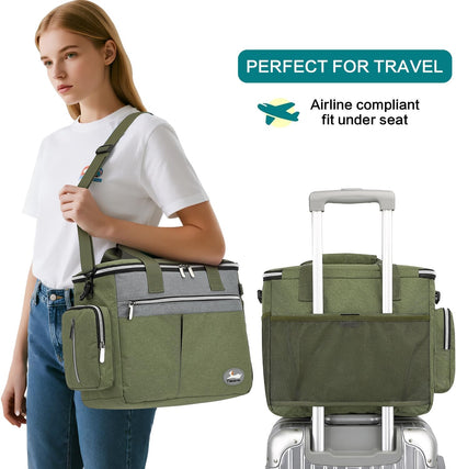 Dog Travel Bag for Pet Kit for Supplies with 2 Food Storage Containers 2 Collapsible Bowl 1 Feeding Mat 1 Dog Treat Pouch 7-Piece Set Perfect Road Trips Camping Weekend Doggy Gift Olive Green