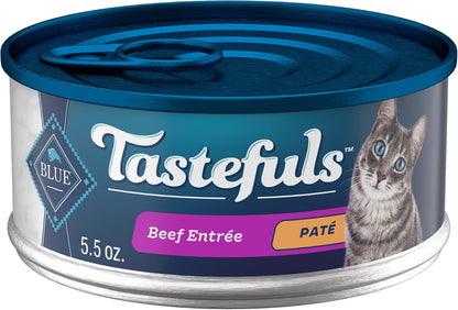 Blue Buffalo Tastefuls Wet Cat Food Paté, Made with Natural Ingredients, Beef Entrée, 5.5-oz Cans (24 Count)