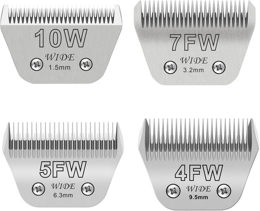 10W+7FW+5FW+4FW Wide Blades for Dog Grooming, Compatible with Ainds, Oster A5, Wahl Km10 and Other Series Clippers, Cut Length 1/16"(1.5mm) to 3/8" (9.5mm), Fit for Larger Animals