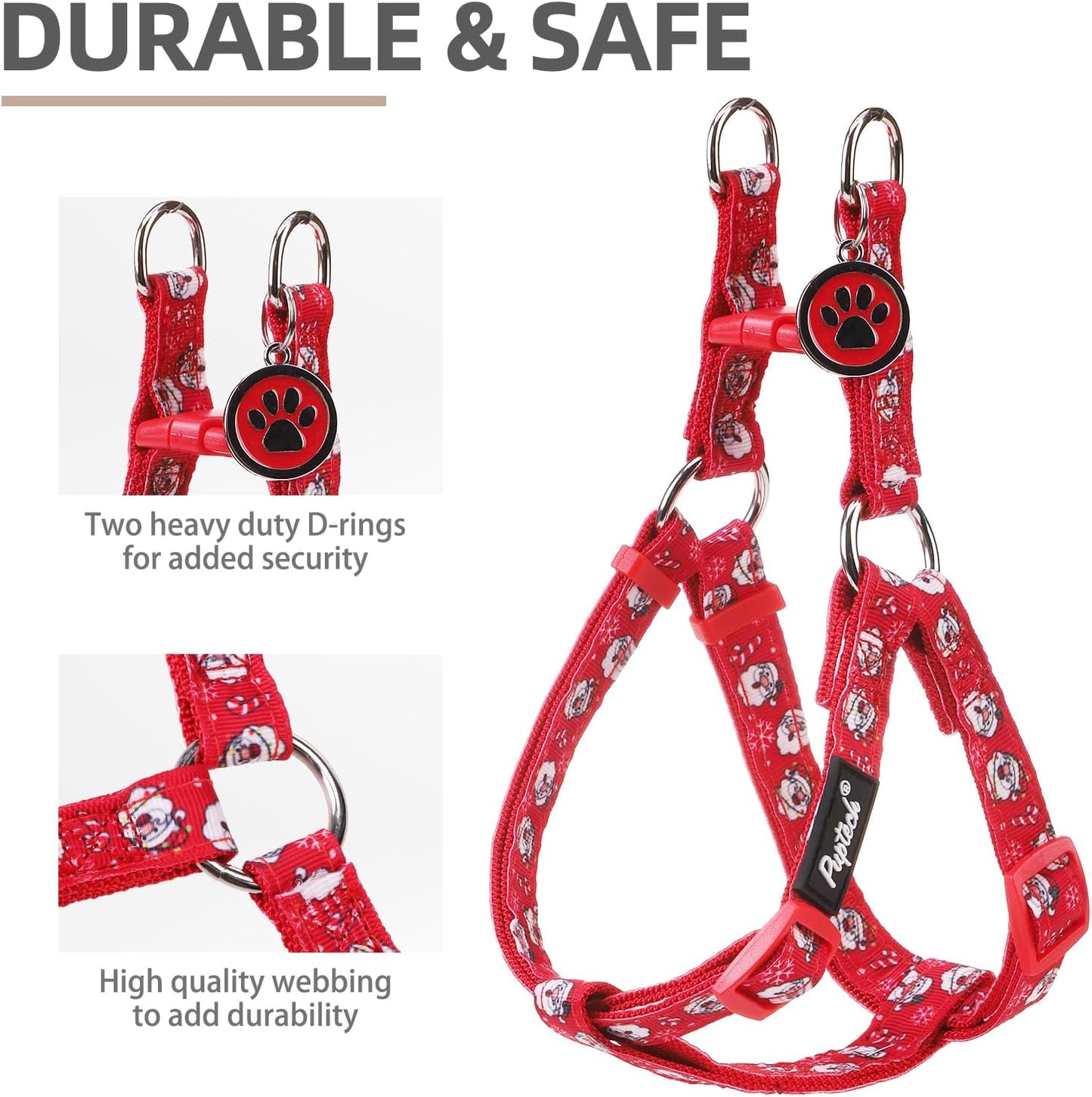 PUPTECK No Pull Christmas Dog Harness Soft Adjustable Basic Nylon Step in Puppy Vest Outdoor Walking with ID Tag, Red, S