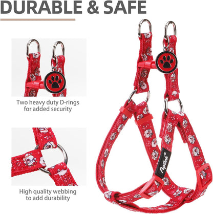 PUPTECK No Pull Christmas Dog Harness Soft Adjustable Basic Nylon Step in Puppy Vest Outdoor Walking with ID Tag, Red, S