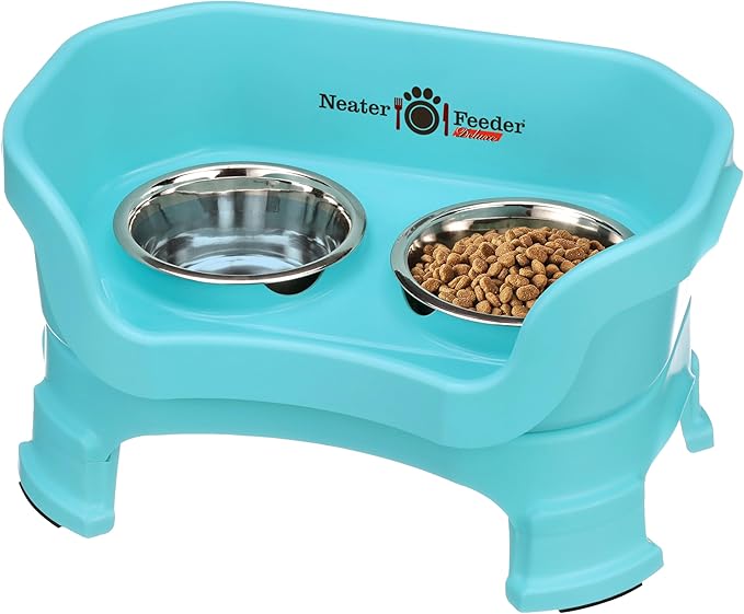 Neater Feeder Deluxe Mess Proof Cat Bowls Elevated for All Breeds – Made in USA – No Spill Raised Cat Bowls for Indoor Cats w/Leg Extensions – Stainless Steel Cat Food and Water Bowl Set - Teal