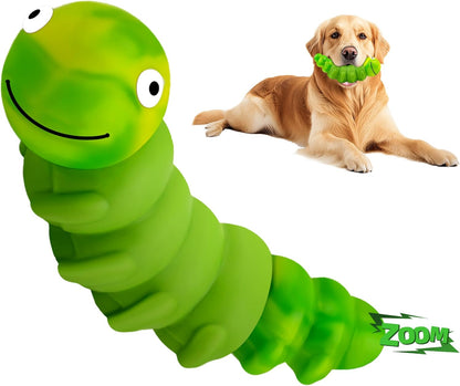 Caterpillar Dog Chew Toys for Aggressive Chewers, Tough Indestructible Squeaky Dog Toy with Beef Flavor Nylon Rubber for Large Medium Dogs to Keep Them Busy and Reduce Boredom (Green)