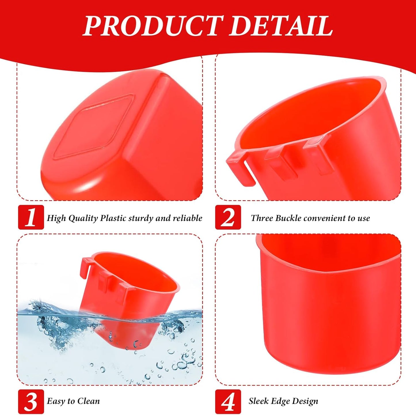 60 Pieces Cage Cups Birds Hanging Feeders Seed Bowl 8 oz Plastic Chicken Feeder Water Bowl Hanging Chicken Waterer Feeding Watering Dish Coop Cups for Gamefowl Parrot Parakeet Poultry(Red)