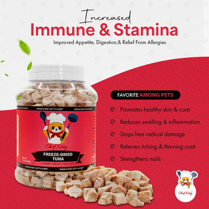 Freeze-Dried Tuna Treats for Cats & Dogs – 100% Wild Caught, Single Ingredient, High-Protein, Healthy Snack – No Additives or Preservatives – 7.4oz - Inspected & Tested in USA